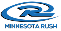 Minnesota Rush logo with stylized blue “R” and blue text on white background