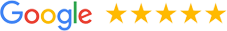 Google logo with five gold stars.