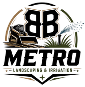 88 Metro Landscaping & Irrigation logo with bulldozer and grass on white background