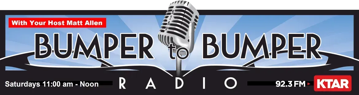Bumper to Bumper Radio banner with vintage microphone, blue-black background, and KTAR logo.