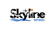 Logo for Skyline Voyages travel agency with a black and white design and teal accents.