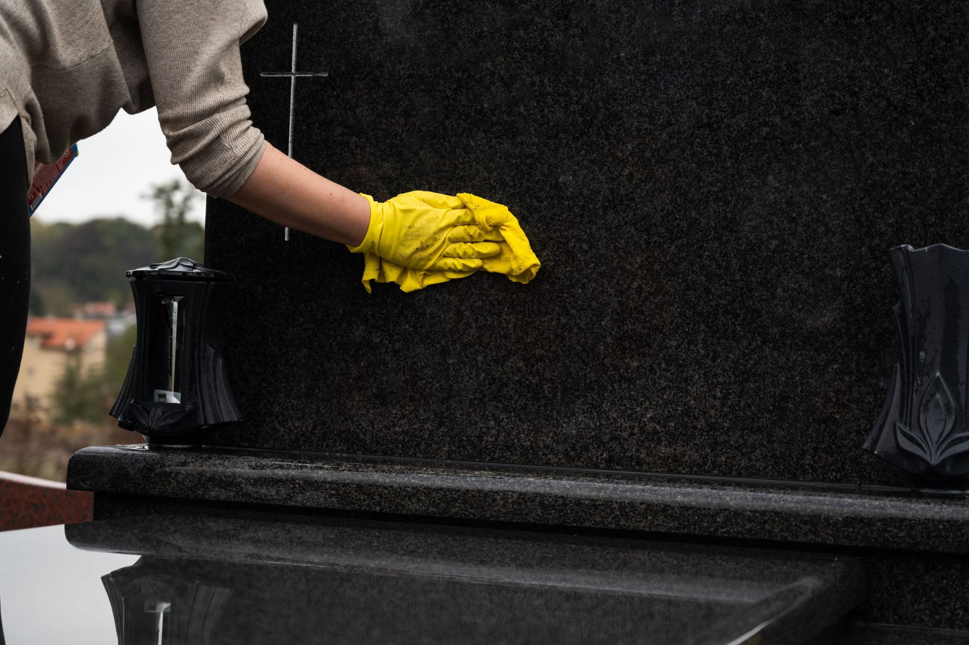 cleaning a headstone