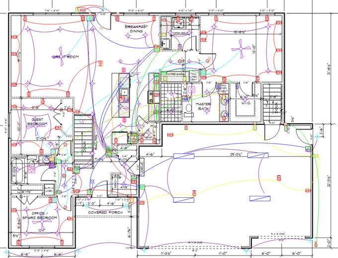 A floor plan of a house with a lot of lines on it