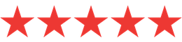Five red stars are lined up in a row on a white background.