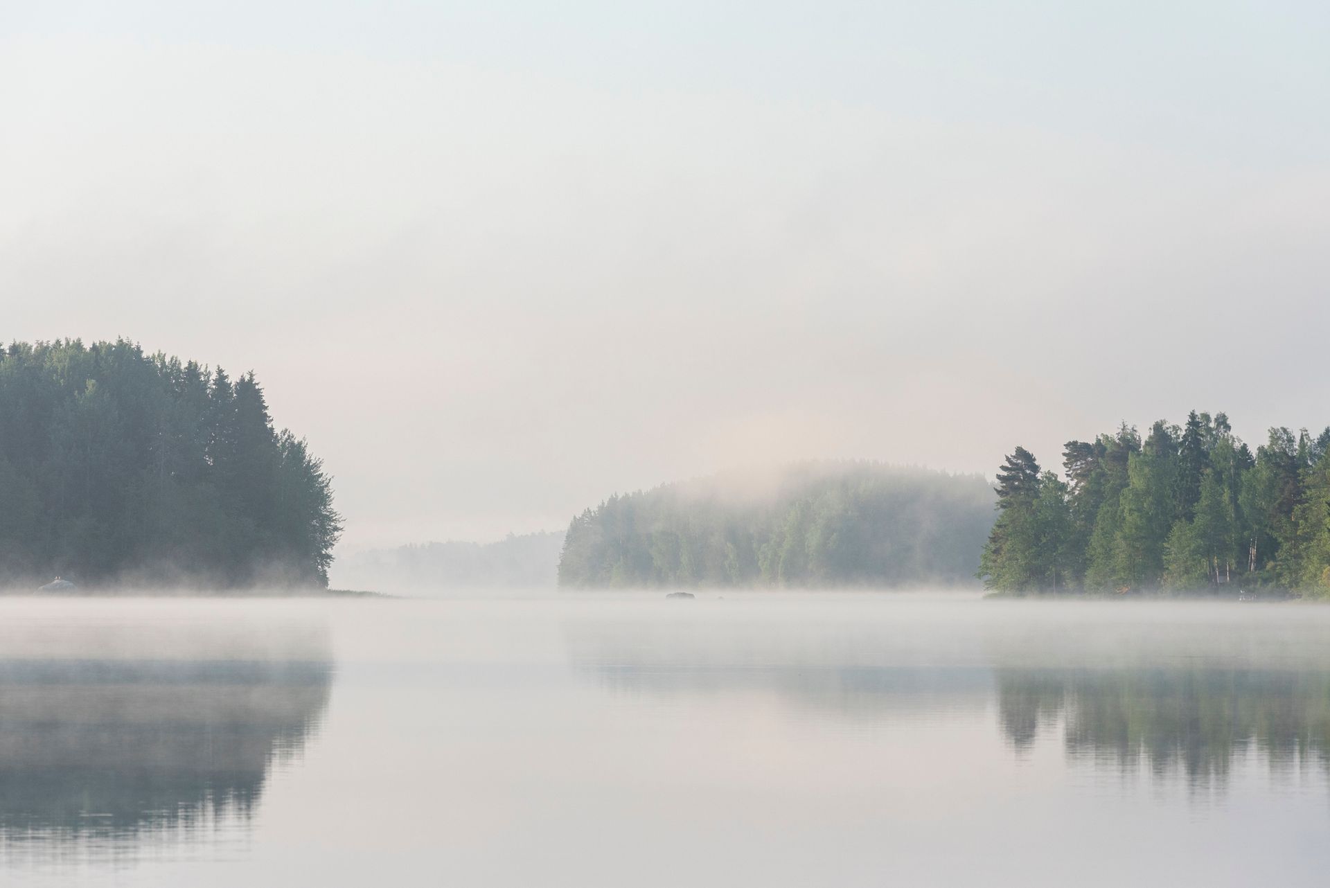 landscape of a lake with fog over the top