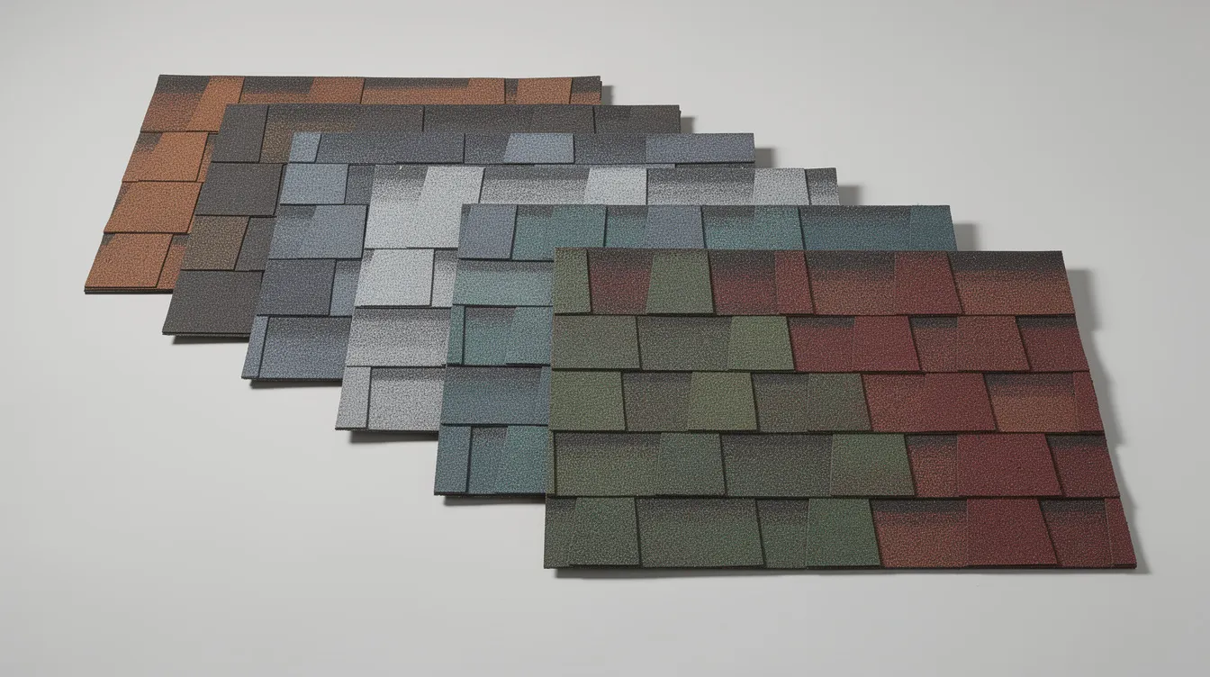 The image showcases a variety of architectural roofing shingle samples in an array of colors, highlighting options for homeowners considering roof replacement. These samples reflect the quality and durability that roofing contractors and roofing professionals offer for various roofing projects.