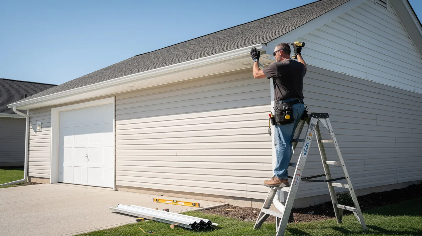 Why Installing Gutters on a Detached Garage in NJ Matters
New Jersey averages over 45 inches of rainfall annually, with summer thunderstorms dropping 2-4 inches per event and Nor’easters delivering up to 10 inches of rain or snow. This weather hits detached garages hard.
Installing gutters on a detached garage helps prevent water damage to the structure and protects the foundation by directing water away from it. Without gutters, water can pool around the garage, leading to potential foundation issues.
The question “do garages need gutters in NJ?” comes up often. While state building codes don’t universally mandate them, local municipalities frequently expect proper roof drainage. Many inspectors prioritize stormwater management to prevent neighbor disputes and erosion problems.
Consider this: a standard 20x20-foot garage roof can shed 400-600 gallons during a single 1-inch rainstorm. Without gutters, that water pools against your slab edges, soaks your siding, and saturates the soil around your foundation.
Detached garages in NJ often sit lower on lots or near driveways, increasing flood and icing risks
Rainwater from the house gutters follows a completely different path than your garage roof runoff
Clay soils common in central NJ retain moisture and worsen foundation erosion