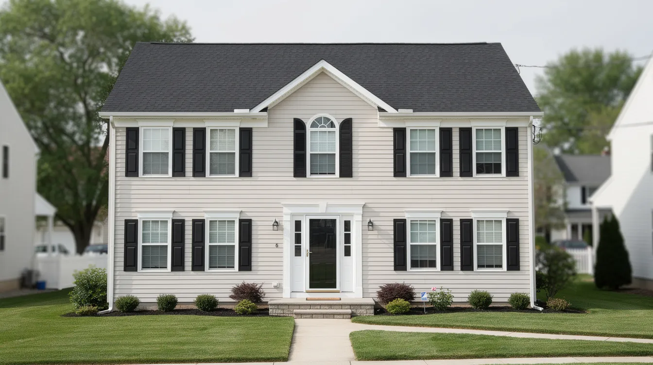 The image depicts a clean, newly installed asphalt roof and well-maintained gutters on a charming colonial home in North Jersey, showcasing quality workmanship and durable roofing materials. This roofing project reflects the expertise of a trusted NJ roofing company, ensuring long-term performance and protection for homeowners.