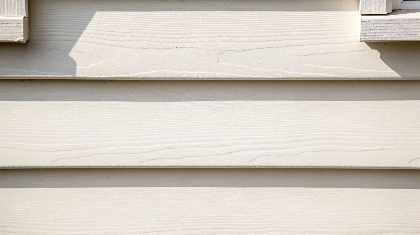 A close-up view of fiber cement lap siding with a smooth painted finish adorns the exterior of a traditional colonial-style home, showcasing its durability and low maintenance qualities. This siding choice offers an attractive and weather-resistant option that enhances the home's curb appeal while providing protection against high winds and moisture.