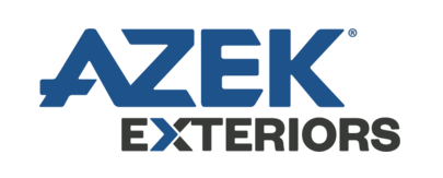 AZEK Exteriors logo in blue and gray text on a white background