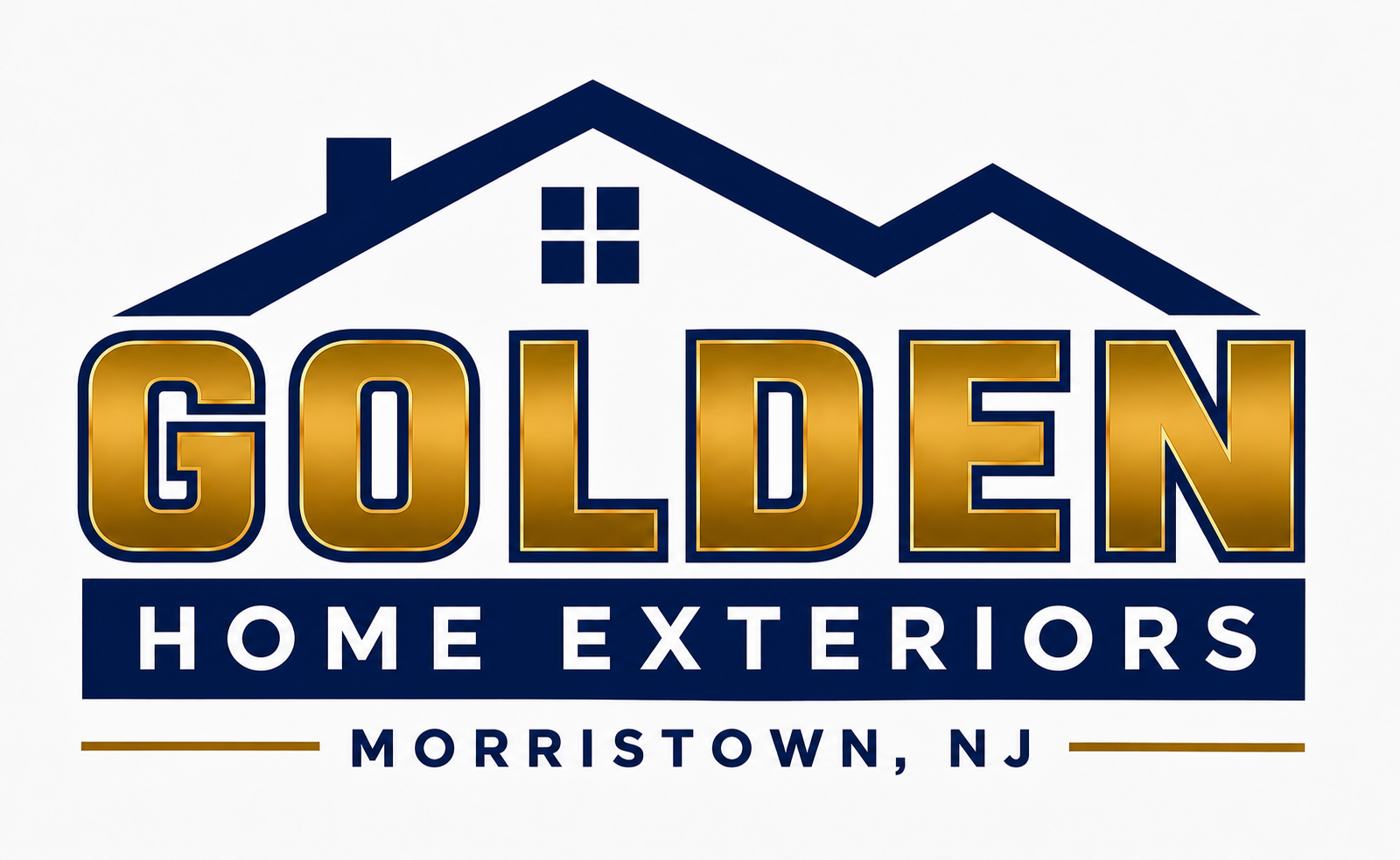 Golden Home Exteriors logo in blue and gold with house roof line above text