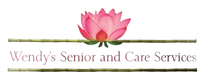 Wendy’s Senior Services Wendy 's senior and care services logo with a pink lotus flower and bamboo