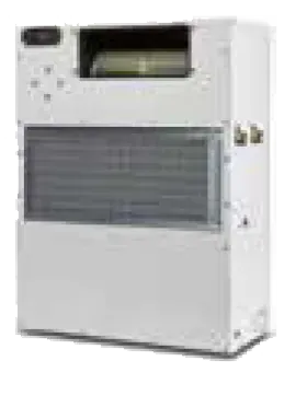 Condizionatore d'aria portatile bianco con griglia di ventilazione e pannello di controllo sulla parte superiore.