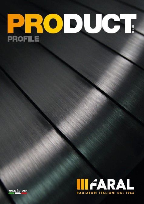 Copertina del profilo prodotto Faral con texture in metallo spazzolato nero e titolo in grassetto giallo-bianco.