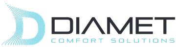 Logo DIAMET Comfort Solutions con testo turchese e grigio e icona a mezzaluna tratteggiata