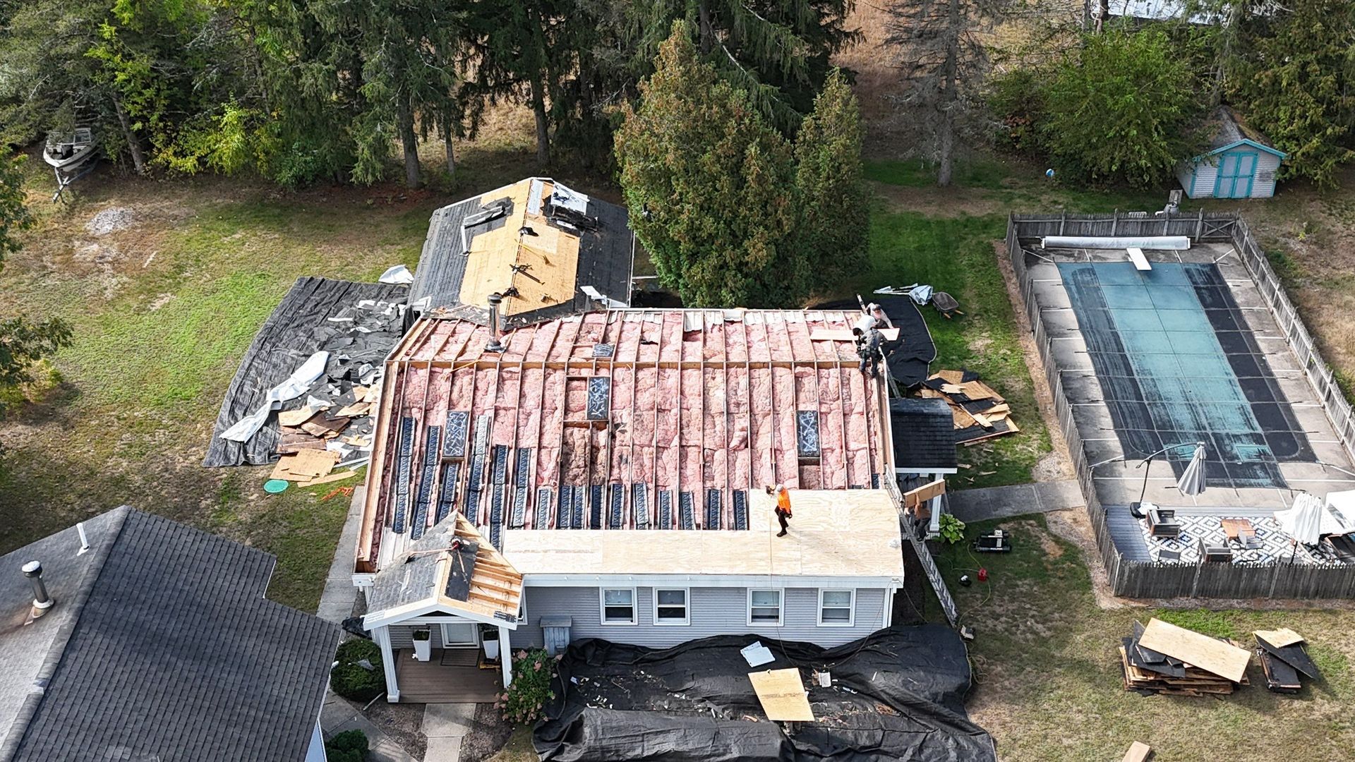 United Roofing and Siding roofing work in progress in Saratoga Springs NY
