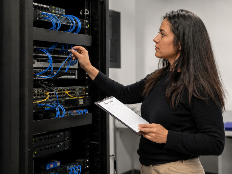 IT employee examines backup separation as part of ransomware protection.