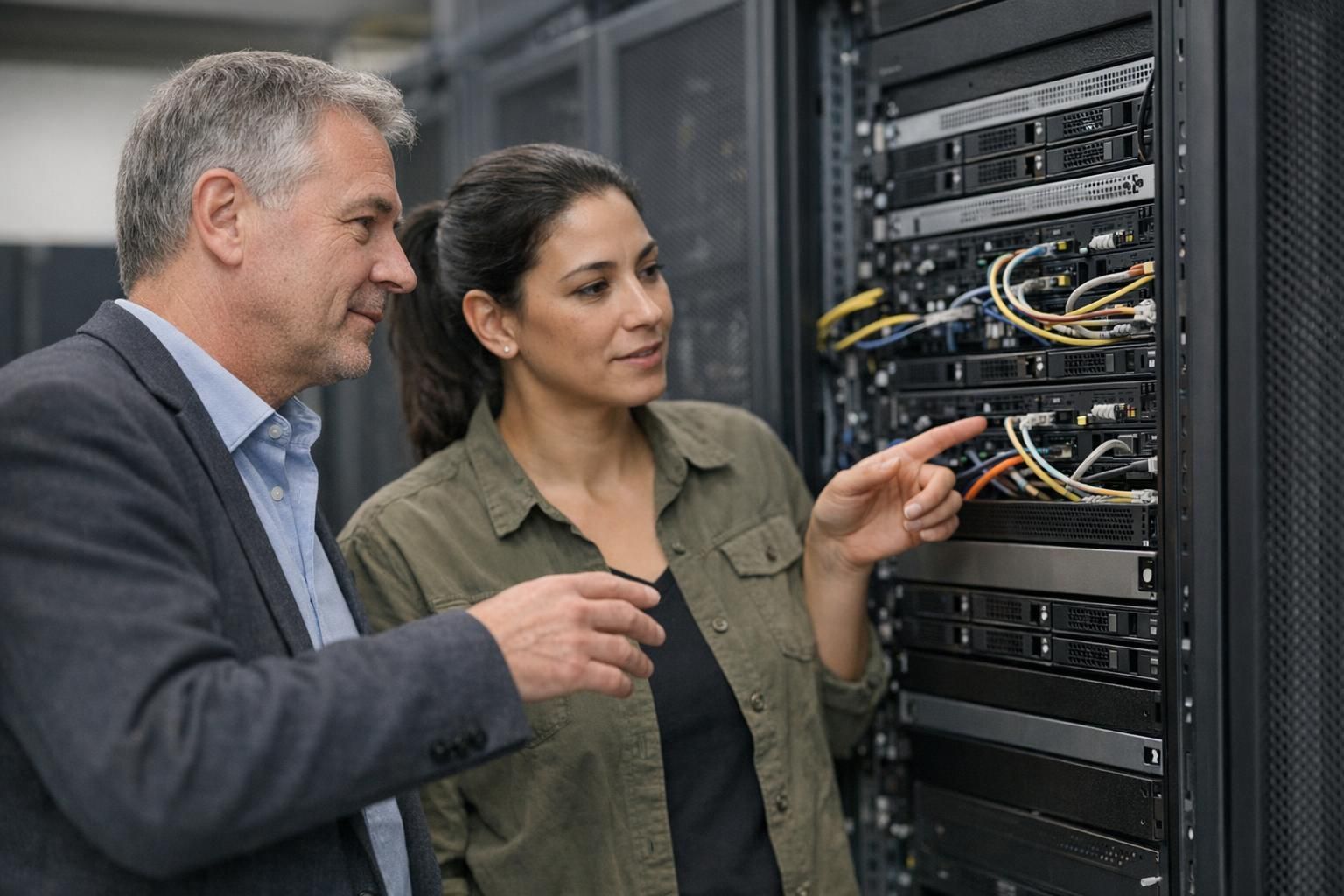 The IT team is testing server hardware in the rack as an example for planning and operating a Proxmo