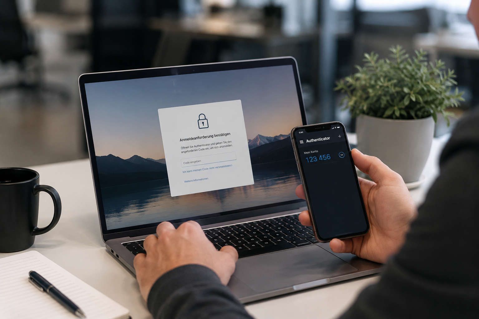 Authenticator-App mit Einmalcode für sichere Multifaktor Authentifizierung