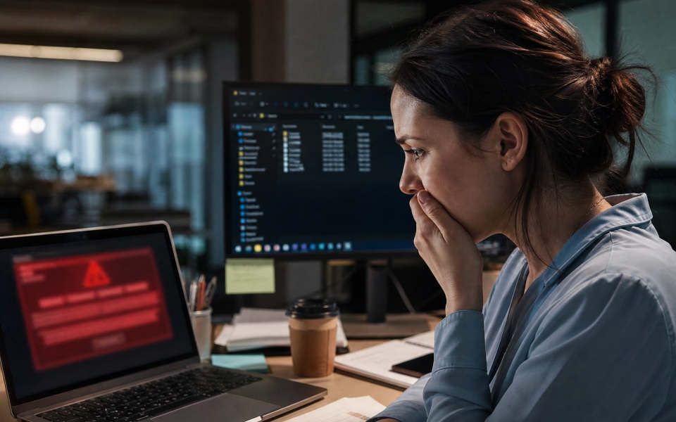 Mitarbeiterin sieht eine Fehlermeldung nach Datenverlust in Microsoft 365