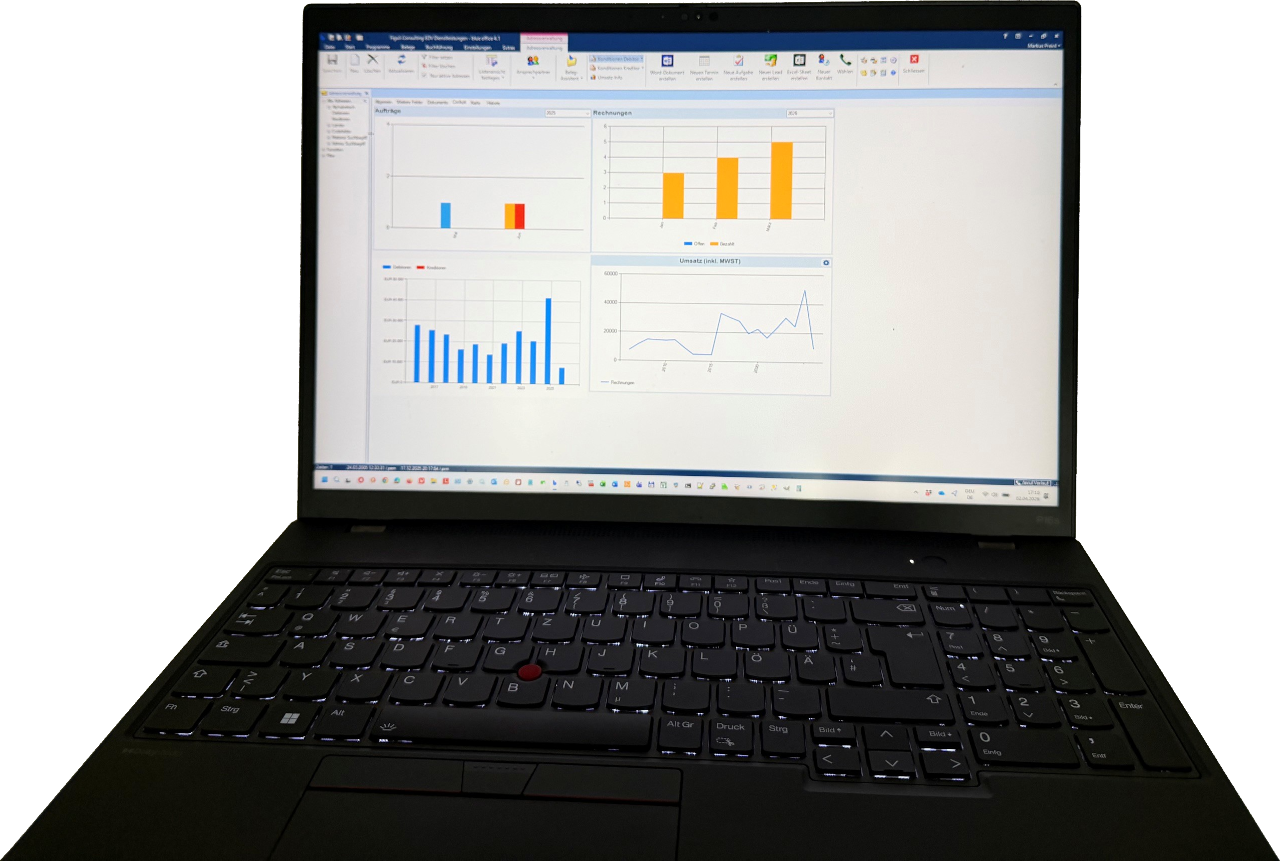 Notebook mit blue office Dashboard Ansicht