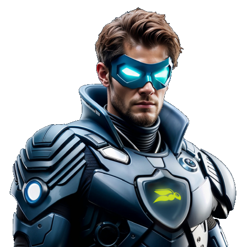 Mann in moderner Rüstung mit Hornet Security Logo