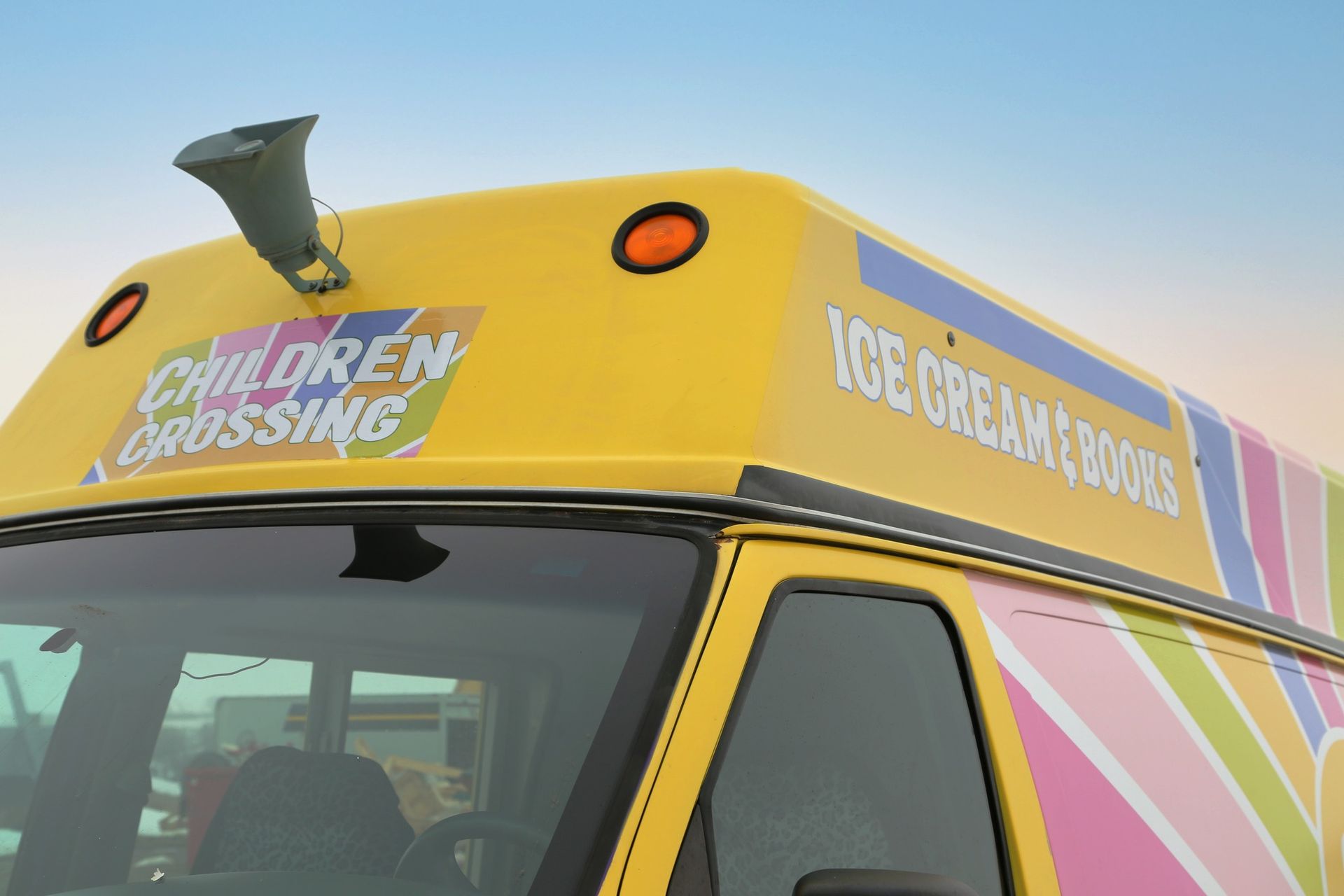 Yellow ice cream truck roof with 