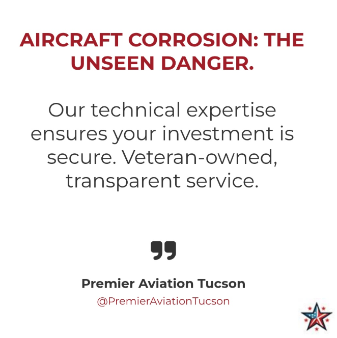 Advertisement for Premier Aviation Tucson on aircraft corrosion, featuring the text