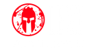 Red Spartan helmet logo inside a distressed red circle on a white background