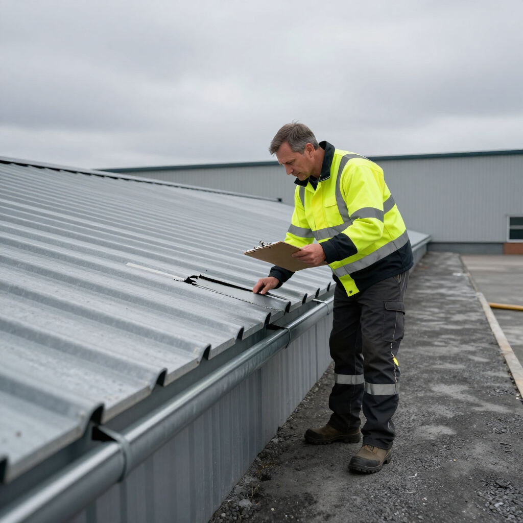 Roofing specialist reviewing cladding