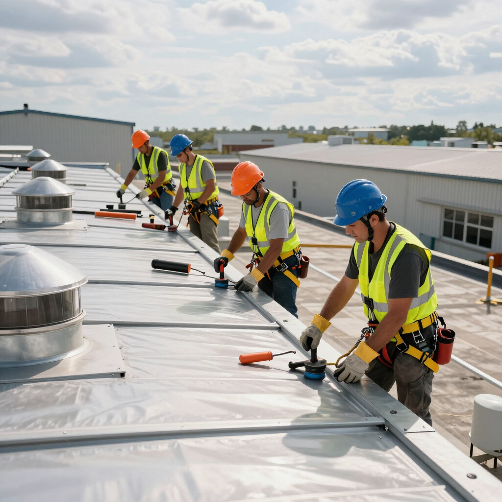 Commercial roof repair team