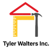 Tyler Walters Inc. logo with red roof, yellow ruler, and gray hammer above black text