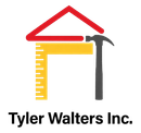 Tyler Walters Inc. logo with red roof, yellow ruler, and gray hammer above black text