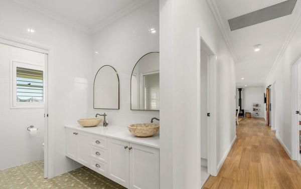 A Bathroom with Two Sinks, a Mirror and A Walk in Shower | Mid-North Coast, NSW | BDM Constructions