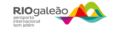 RIO Galeão airport logo with multicolored wave over gray text