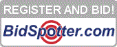 Register and bid! BidSpotter.com logo, with a target.