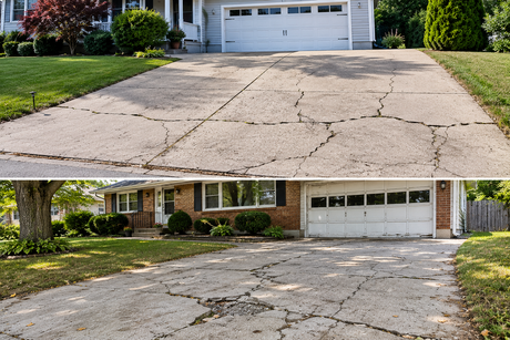 An image of a cracked concrete driveway in Bristol, CT