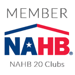 Logo for NAHB, National Association of Home Builders, with blue and red roof, 