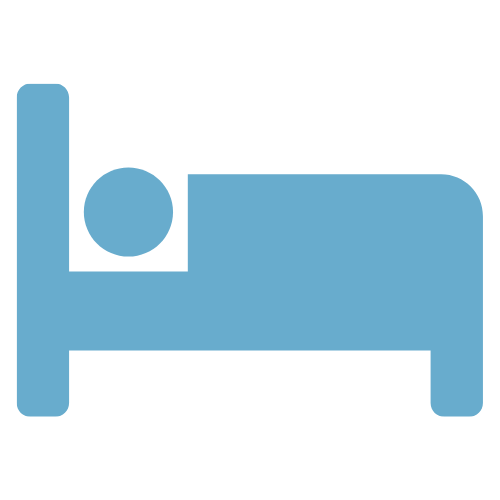 Blue hospital bed icon with a person lying in it