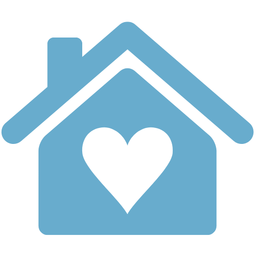 Blue house icon with a heart in the center