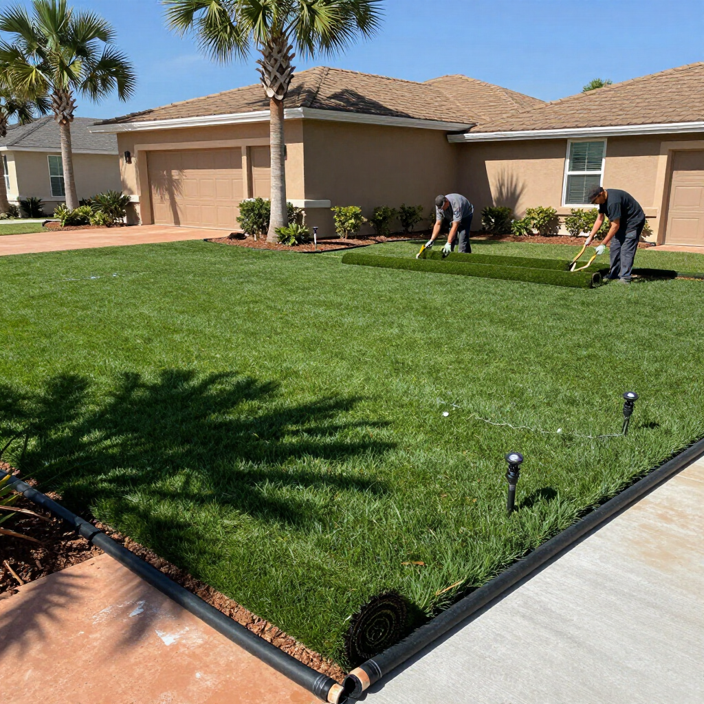 Fresh sod installed by Bell's Lawncare LLC in Gulf Breeze, Florida
