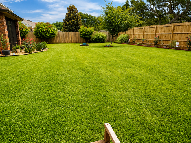 Freshly mowed striped St. Augustine lawn