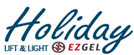 Holiday Lift & Light EZGEL logo in teal, brown, and red.