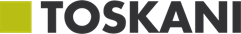 The TOSKANI logo, a black sans-serif font with a yellow square to the left of the