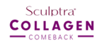 Sculptra collagen comeback logo in purple and white.