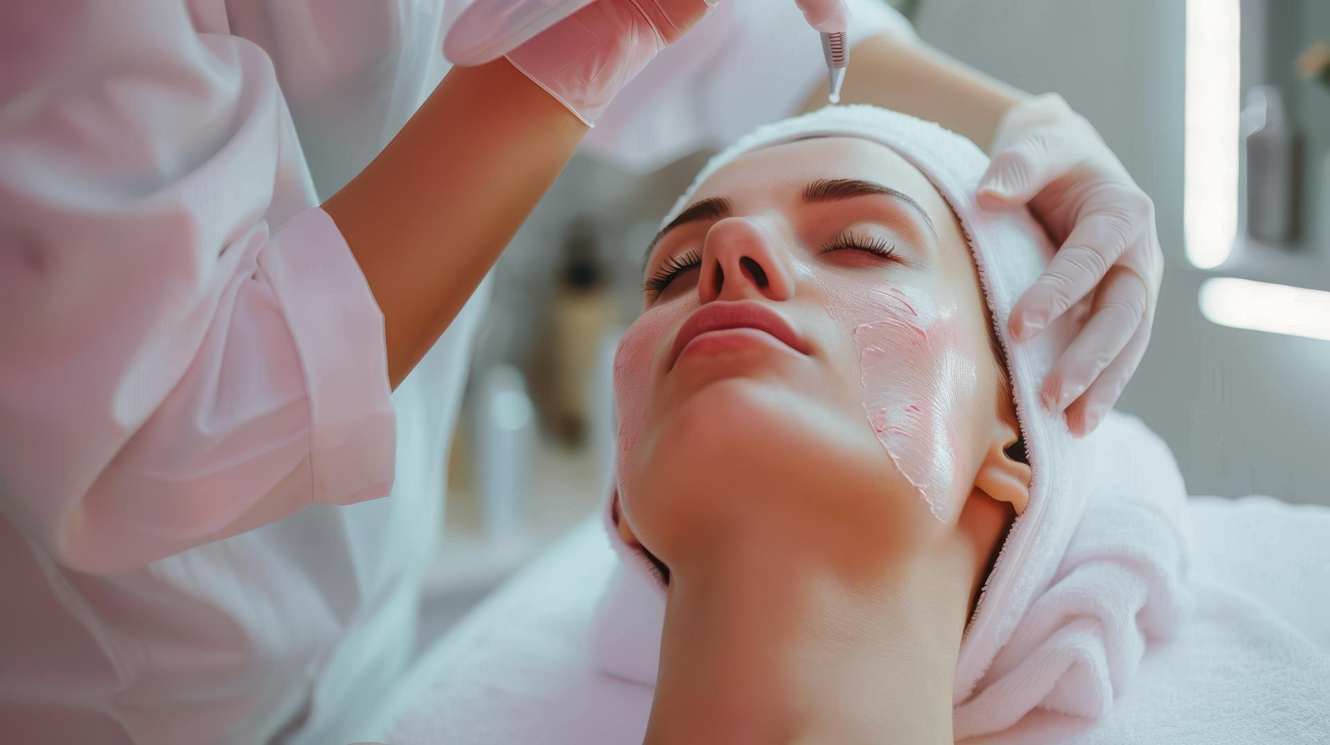 Woman receiving modern facial skin rejuvenation treatment.