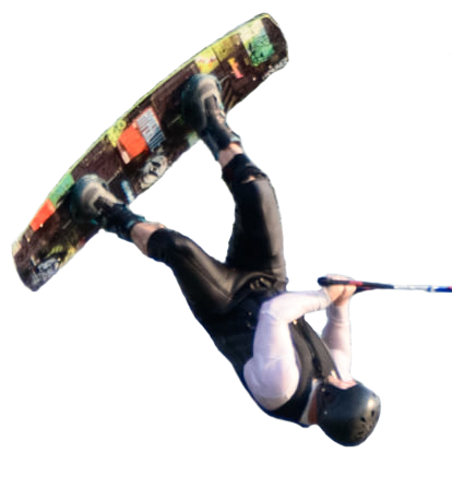 A person is doing a flip on a wakeboard