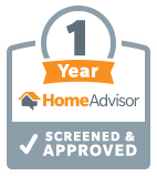 A logo for a 1 year home advisor screened and approved.