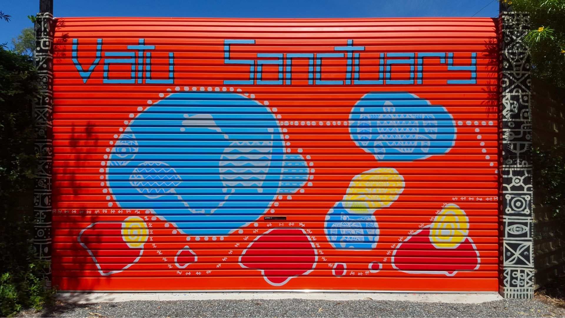 Red garage door with 