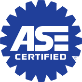 ASE Certified blue gear-shaped logo with white letters and “CERTIFIED” text | Accurate Automotive Northglenn